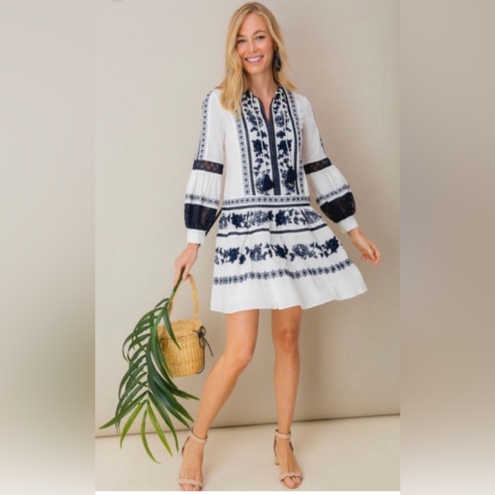 Tory Burch Boho Dress in Summer White and Navy